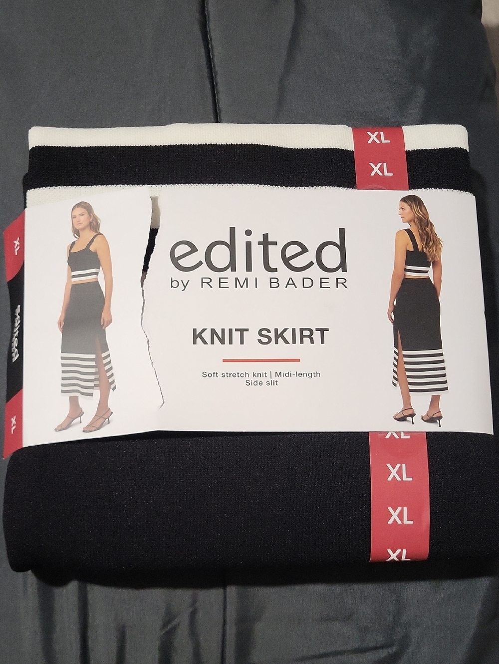Black and White Striped Knit Midi Skirt